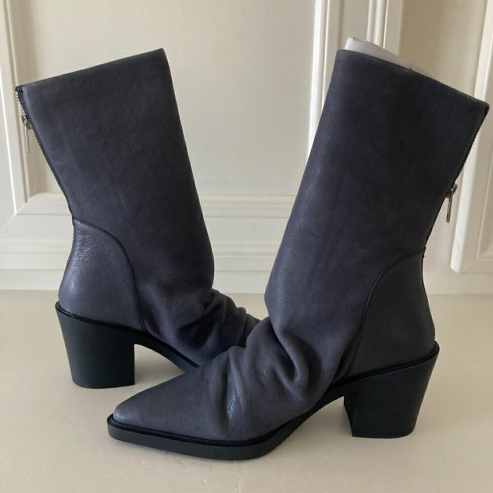 NWOB Free People Esme Black Leather Pointed Toe Boots Sz 38
